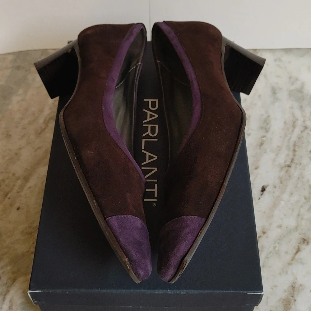 Parlanti Brown and Purple Suede Square Toe Heels Size 40
